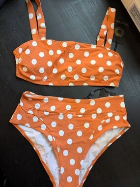 Sun Lab Swim Orange Polka Dot Bikini Set Small